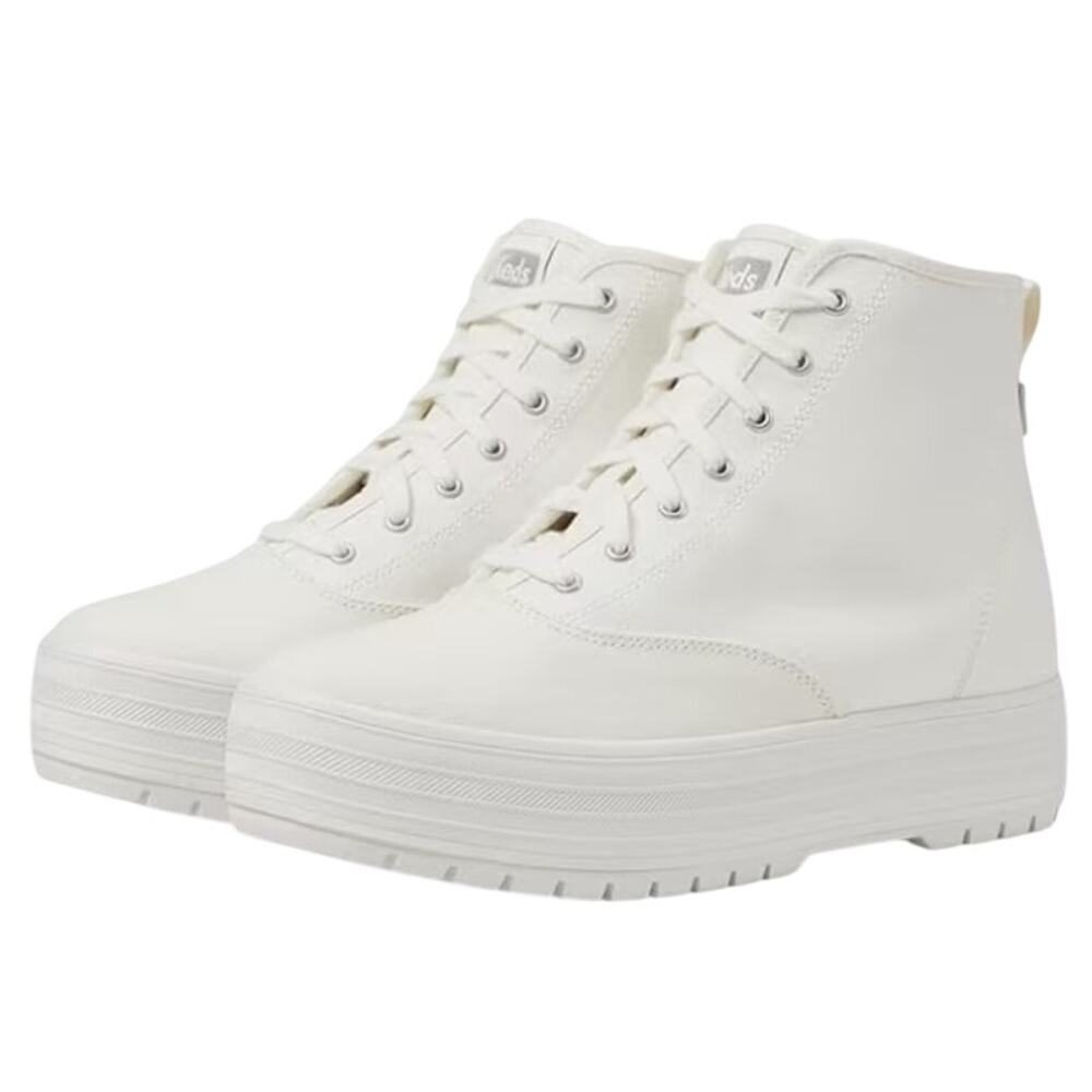 KEDS Womens The Platform Mid Lug Boots Size 7.5 M EU 38 White Canvas NIB